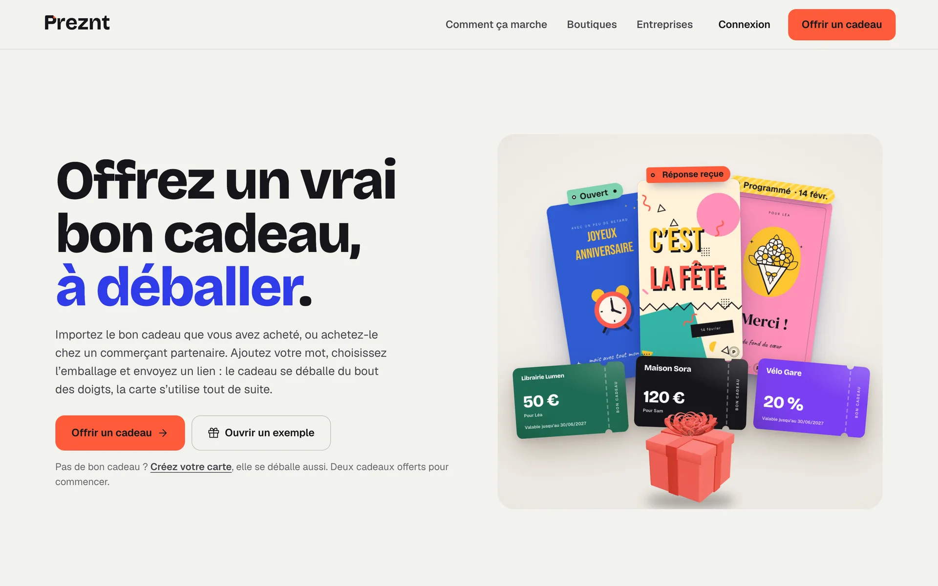 Page d’accueil de Preznt